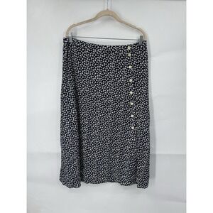 GAP Side Button Floral Midi Skirt Women 14 Navy Blue Cottage Peasant Prairie